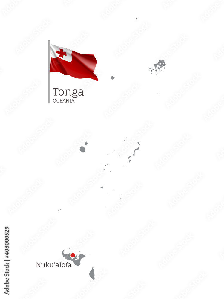 Silhouette of Tonga country map. Gray detailed editable map with waving