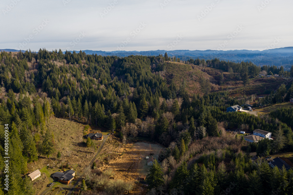 Homes in Coos County, aerial of rural Coos Bay Oregon