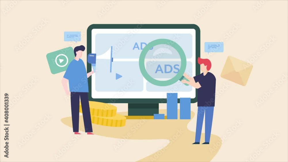Business team working on company digital advertising strategy concept including seo, ppc, search marketing. 2d animation cartoon style video clip. Business team working on company digital advertising strategy concept including seo, ppc, search marketing. 2d animation cartoon style video clip.