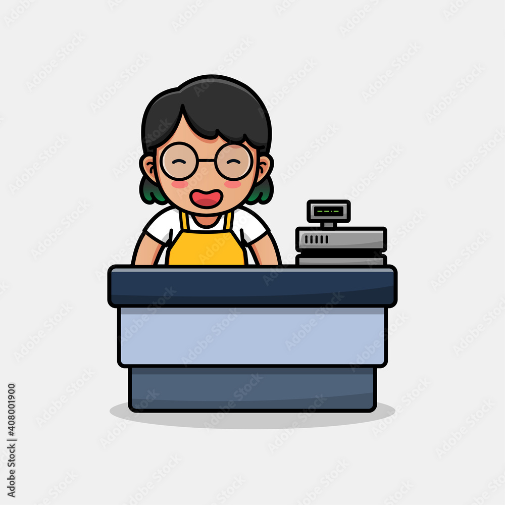 Cute cashier with cash register Cute cashier with cash register
