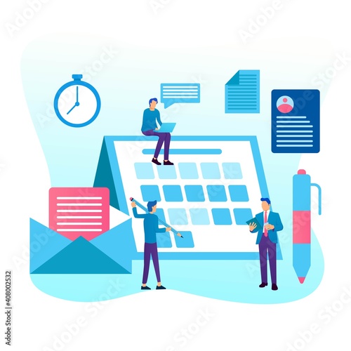 Task Manager flat design. Effective time management, save time, teamwork, planning training activities, organization, working time. Flat vector illustration.