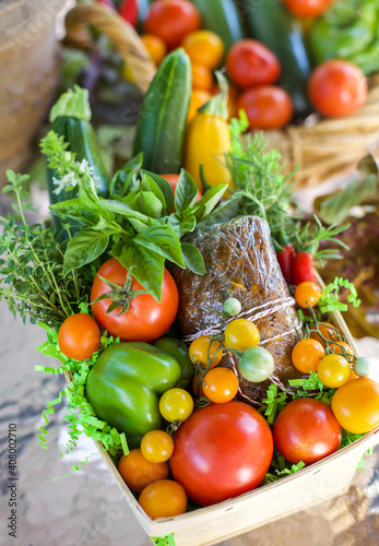 Garden Vegetables in Basket with Zucchini Bread Gift © mmjohnson