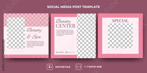 Set of Editable square banner template. Spa and massage social media post template. Pink color background with an abstract line pattern. Usable for social media, banner, and web. Flat design vector