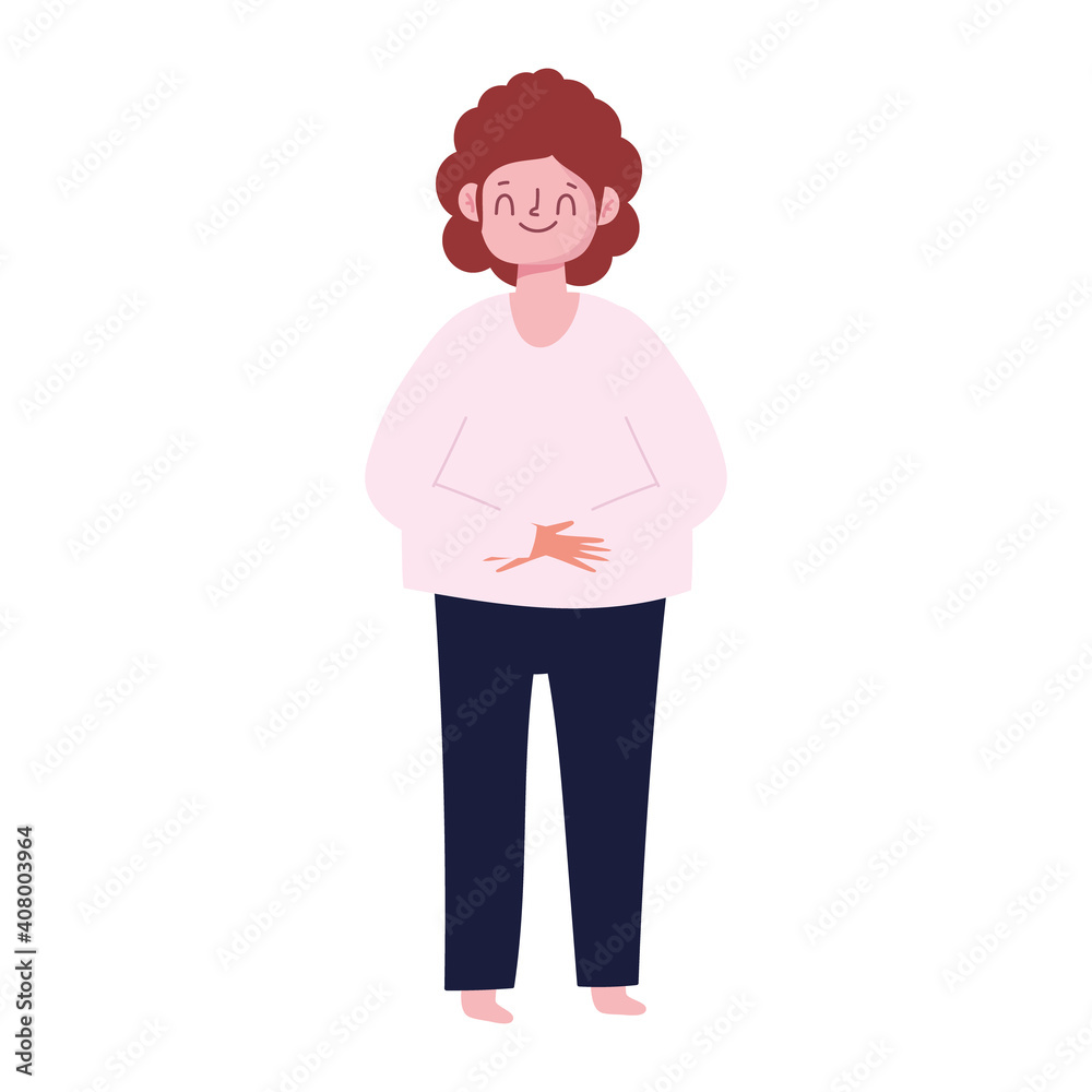 character woman happy cartoon standing over white background