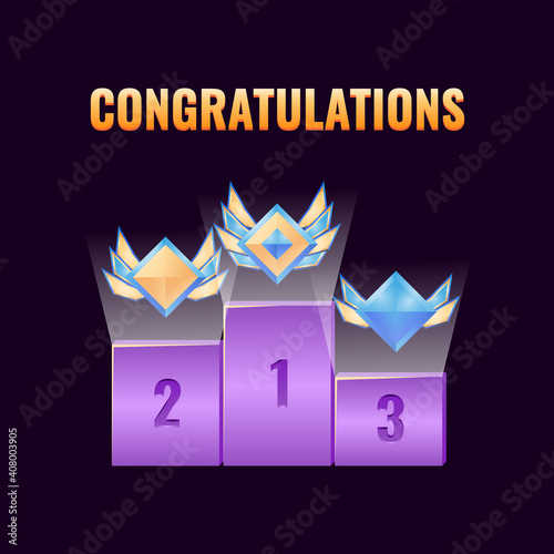 set of fantasy game ui leaderboard award with diamond rank icon for gui asset elements vector illustration