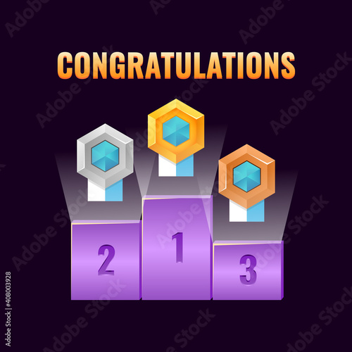set of fantasy game ui leaderboard award with gold, silver, and bronze rank medal icon for gui asset elements vector illustration