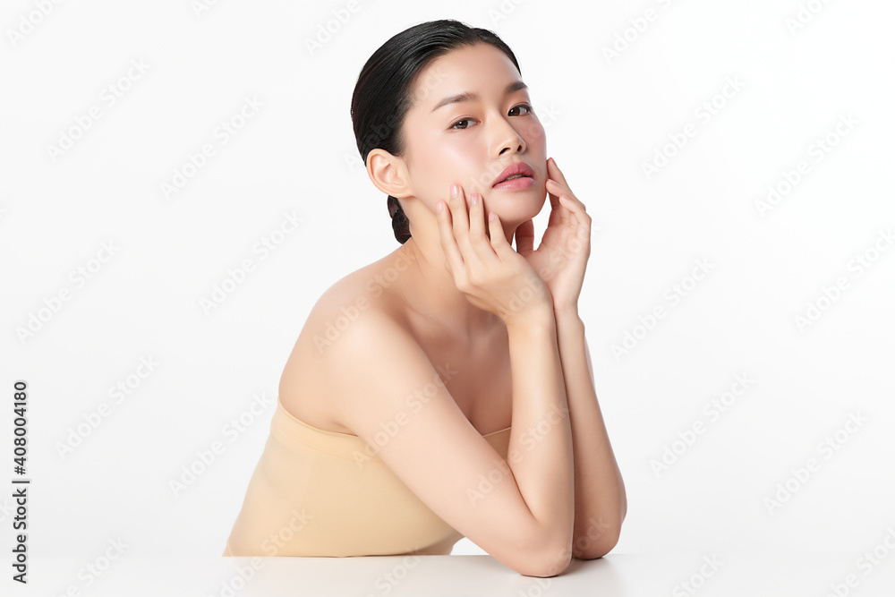 Beautiful young asian woman with clean fresh skin on white background, Face care, Facial treatment, Cosmetology, beauty and spa, Asian women portrait Beautiful young asian woman with clean fresh skin on white background, Face care, Facial treatment, Cosmetology, beauty and spa, Asian women portrait