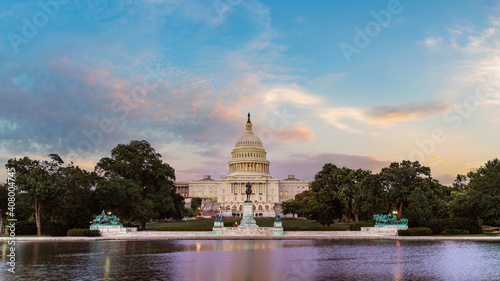 The United States pf America capitol building on sunrise and sunset. Washington DC. USA.