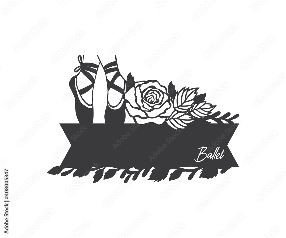 Fototapeta premium ballerina dancer leg with rose floral decorated design for name tag board, paper craft cutting, sticker, sublimation, vinyl cutting machine and art illustration