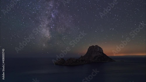 A beautiful view of Can Soley watch Ibiza, under the movement of the star night shot in 4K photo