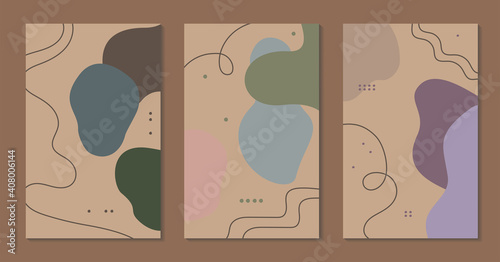 Abstract vector backgrounds set. Hand drawn various amorphous shapes, lines and objects. Modern trendy illustrations in muted pastel colors © 5ph