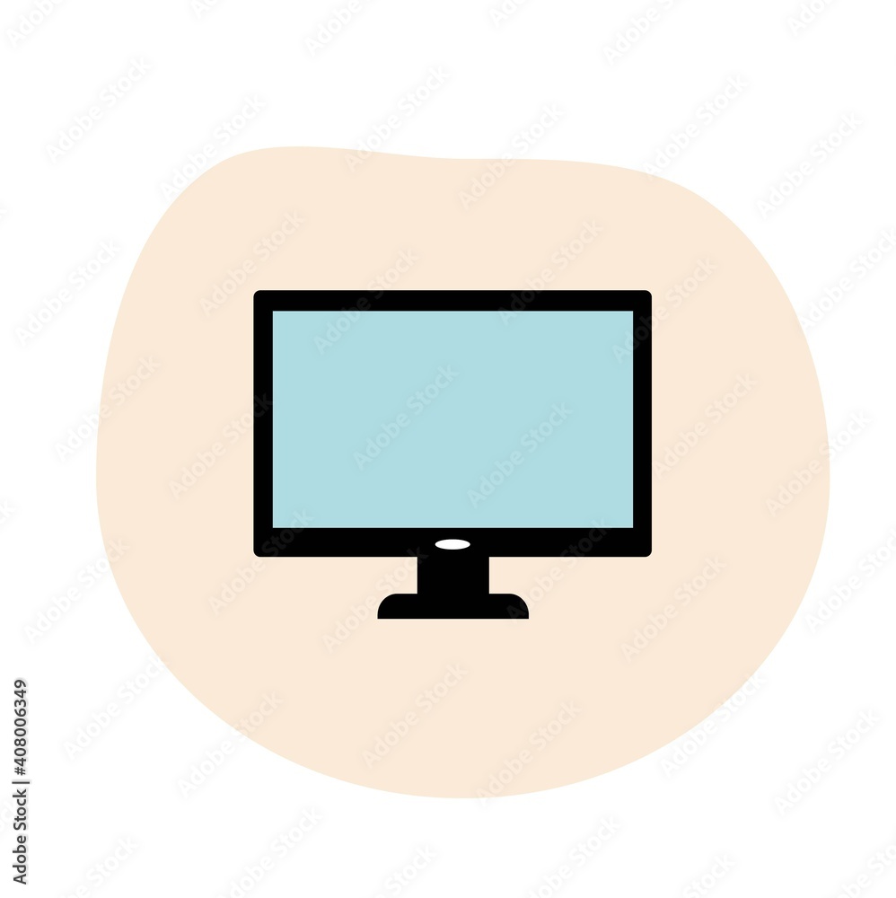 illustration of the icon of a PC monitor, TV isolated on a fashionable liquid beige background illustration of the icon of a PC monitor, TV isolated on a fashionable liquid beige background