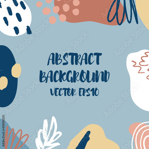 Abstract background in trendy style with botanical and geometric elements, textures. Natural pastel colours. . Vector illustration. Design for social media posts or web banners.