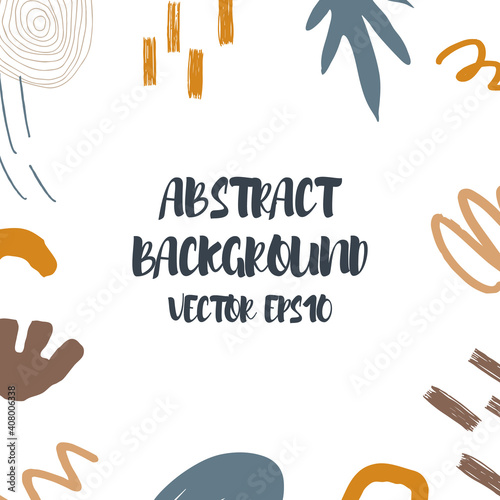 Abstract background in trendy style with botanical and geometric elements, textures. Natural pastel colours. . Vector illustration. Design for social media posts or web banners.