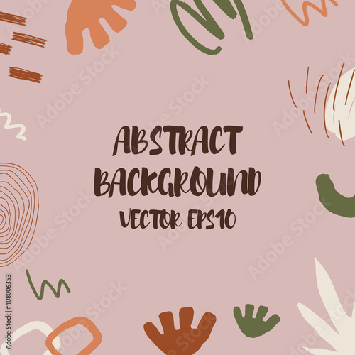 Abstract background in trendy style with botanical and geometric elements, textures. Natural pastel colours. . Vector illustration. Design for social media posts or web banners.