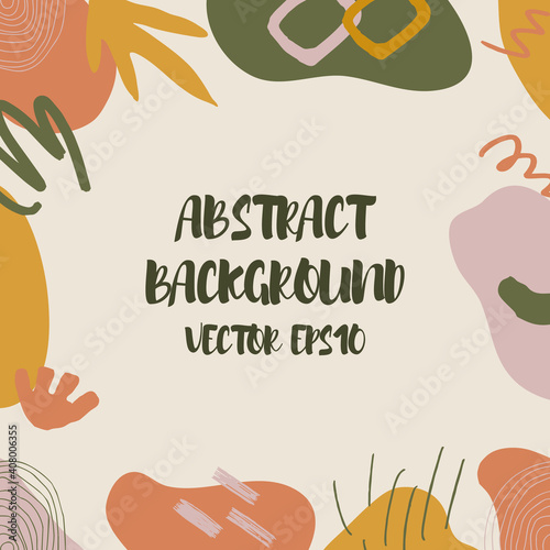 Abstract background in trendy style with botanical and geometric elements, textures. Natural pastel colours. . Vector illustration. Design for social media posts or web banners.