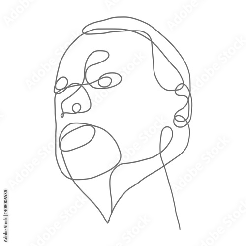 Continuous line drawing sets of faces and facial gestures with expressions that challenge a person, handsome man minimalist illustration, slogan design, printed graphic style