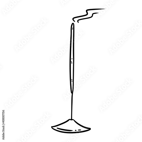 Burning incense stick hand drawn doodle. Vector isolated cartoon aromatic stick image. Smoking cleansing magical wiccan indigenous item