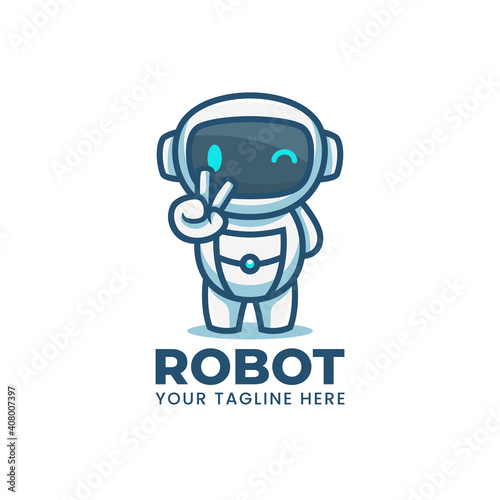 cute cartoon blue robot mascot logo character illustration