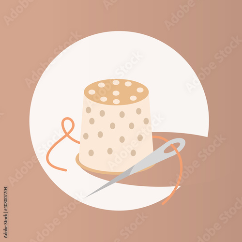 thimble with needle in circle vector design