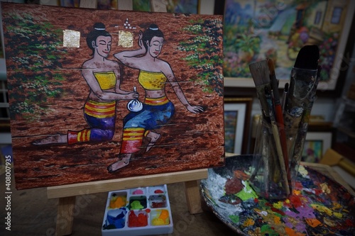  Palette and paintbrush , Art painting Oil color Spa Massage From Thailand