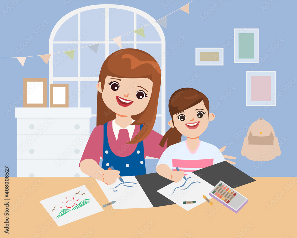 Family Caregivers keeping children learning while at home. Stay at home and work from home together. Family Caregivers keeping children learning while at home. Stay at home and work from home together.