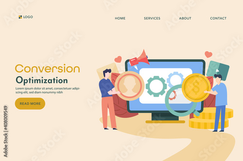 Business lead generation and conversion optimization concept. Business team generating leads online and converting to paying customer. Flat design web banner template.