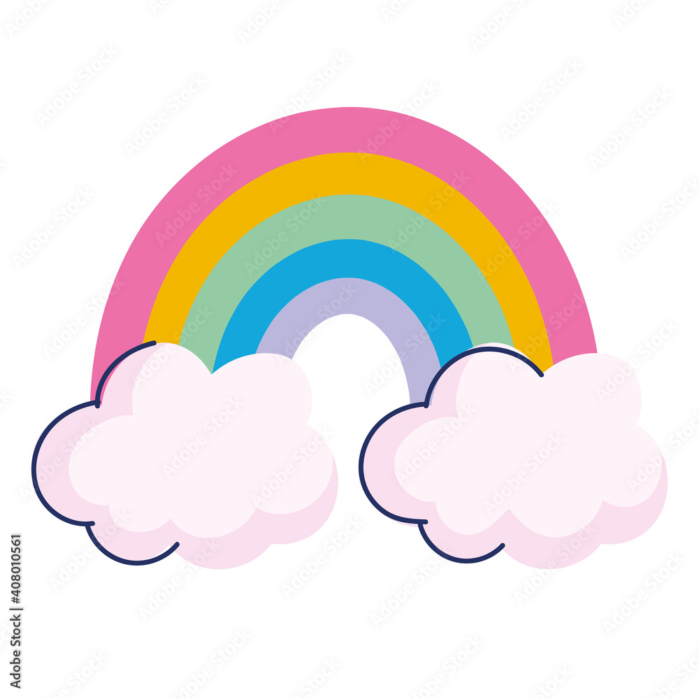 rainbow clouds magic fantasy cartoon icon design flat style