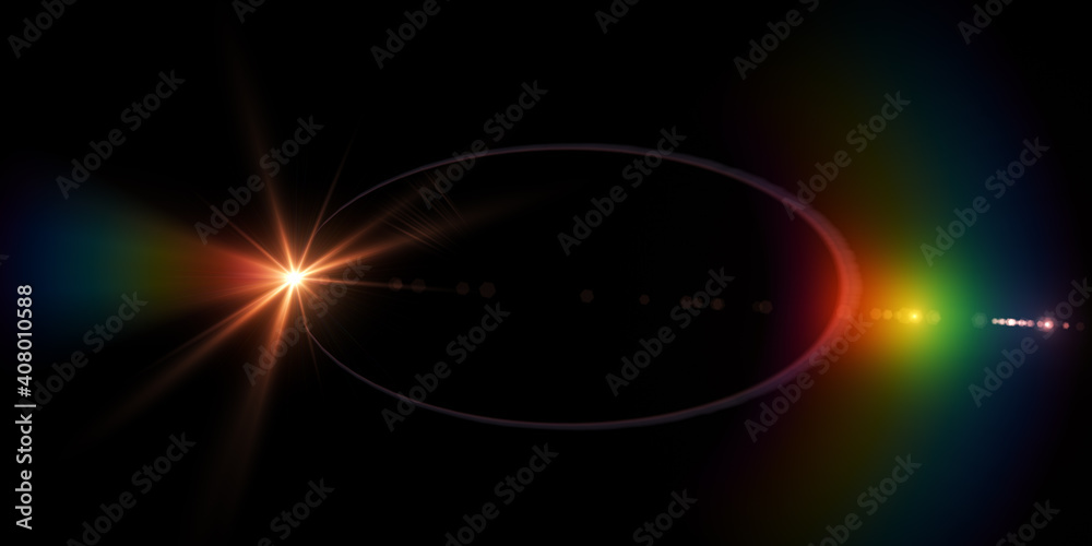 Beautiful light flares. Glowing streaks on dark background