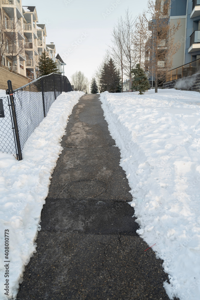 Footpath between apartment complex for walking and exercise Footpath between apartment complex for walking and exercise