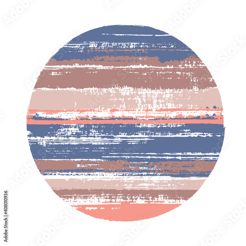 Rough circle vector geometric shape with stripes texture of ink horizontal lines. Old paint texture disc. Emblem round shape circle logo element with grunge stripes background.