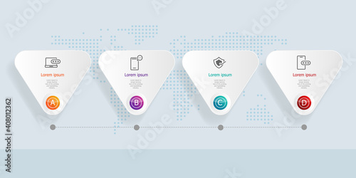 abstract horizontal timeline infographics 4 steps with world map for business and presentation