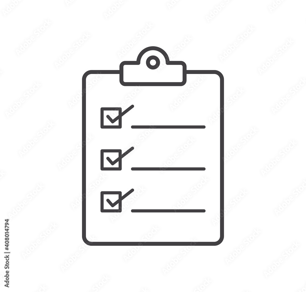 Checklist icon. Clipboard icon on white background. Flat design. Vector illustration. Checklist icon. Clipboard icon on white background. Flat design. Vector illustration.