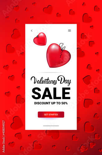 happy valentines day discount special holiday sale concept banner flyer or greeting card vertical vector illustration