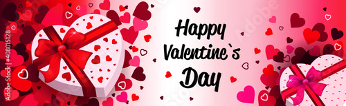 valentines day celebration love banner flyer or greeting card with hearts horizontal vector illustration