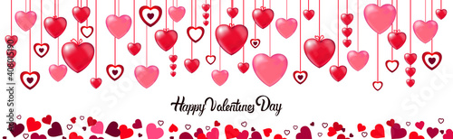 Fototapeta Naklejka Na Ścianę i Meble -  valentines day celebration love banner flyer or greeting card with hearts horizontal vector illustration