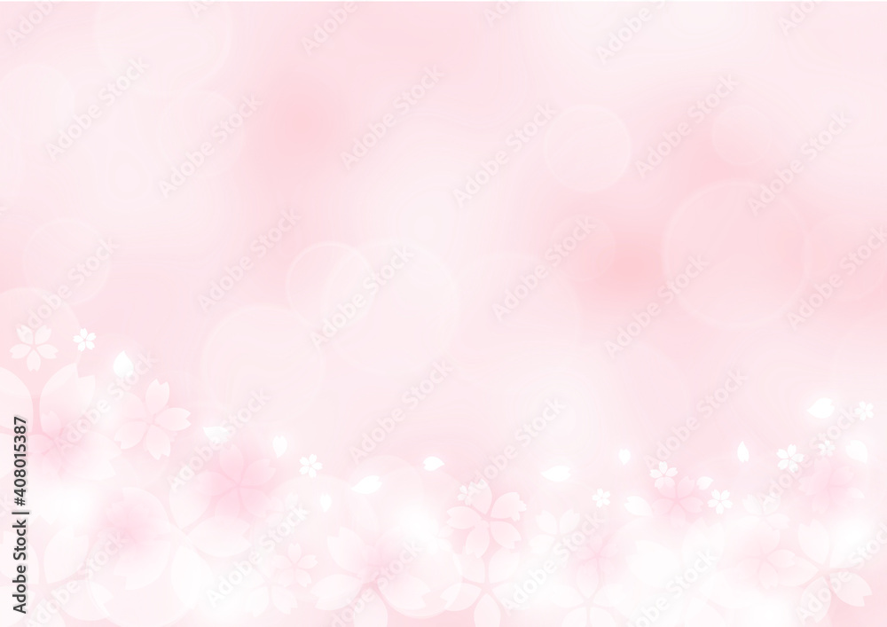 幻想的な桜吹雪とボケ　春のイメージイラスト素材（桜色）
