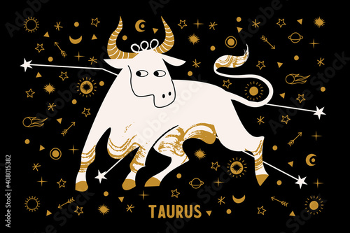 Taurus is a sign of the zodiac. Horoscope and astrology. Vector illustration in a flat style.
