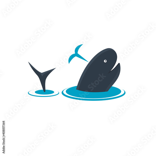 Whale. A whale emerges from the water, vector illustration