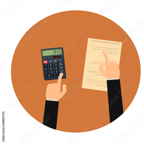 Accounting. Read the report on the calculator. Audit, vector illustration