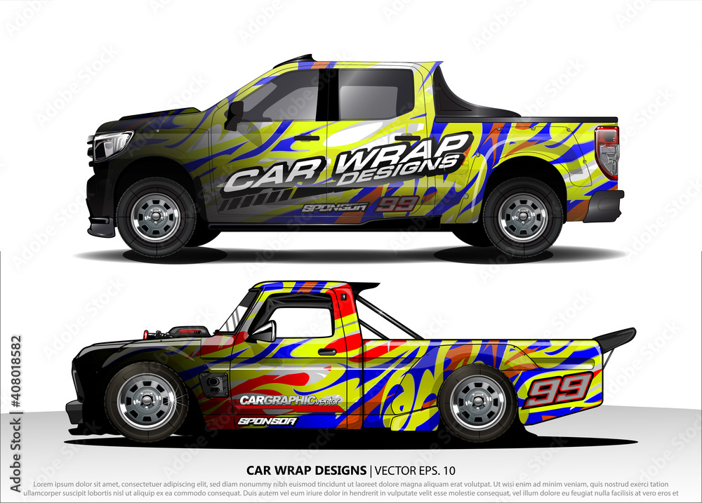 Car decal, truck and cargo van wrap vector. Graphic abstract stripe designs for branding and livery vehicle
