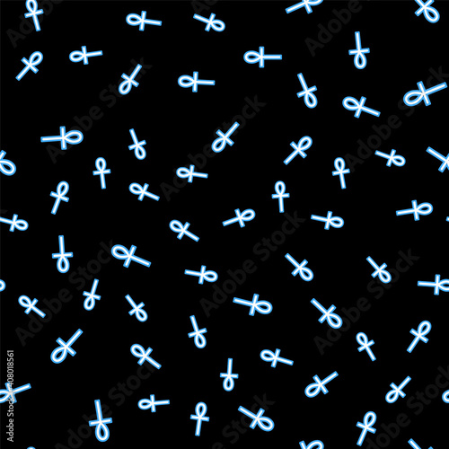 Line Cross ankh icon isolated seamless pattern on black background. Vector.