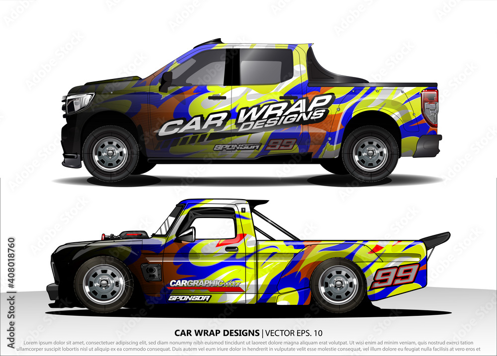 Fototapeta premium Car decal, truck and cargo van wrap vector. Graphic abstract stripe designs for branding and livery vehicle 