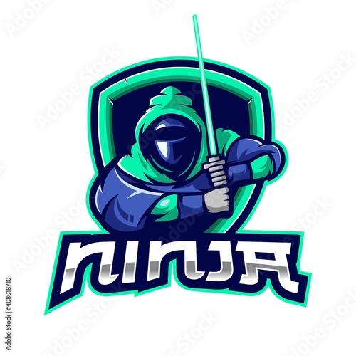 Ninja esport mascot logo design vector with transparent background