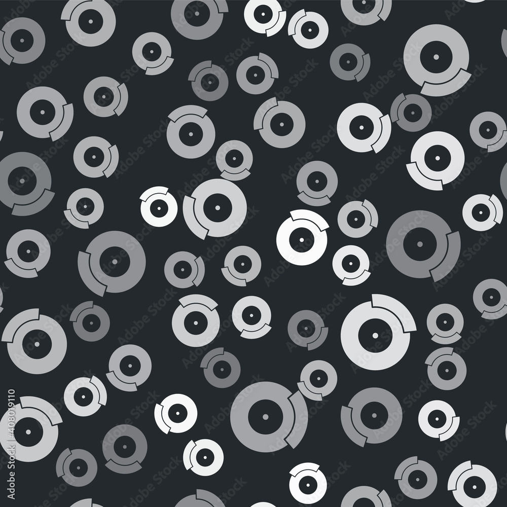 Grey Car brake disk with caliper icon isolated seamless pattern on black background. Vector. Grey Car brake disk with caliper icon isolated seamless pattern on black background. Vector.