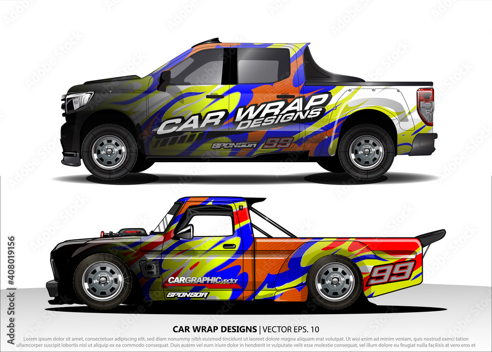 Car decal, truck and cargo van wrap vector. Graphic abstract stripe designs for branding and livery vehicle
