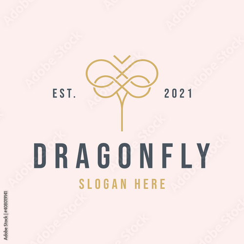 Dragonfly logo design template premium