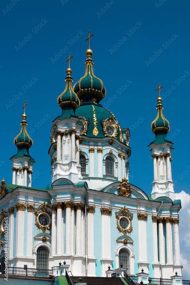 Kiev Ukraine, façade of St. Andrew's Church designed by the Italian architect Bartolomeo Rastrelli