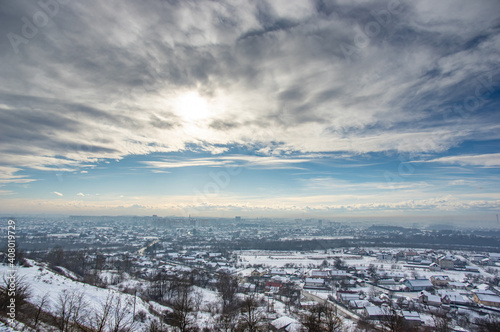 Panorama of a winter European city in the haze © onyx124