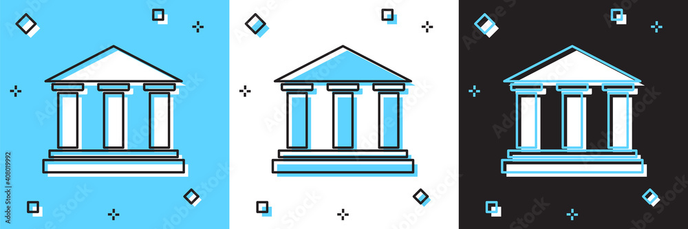 Set Museum building icon isolated on blue and white, black background. Vector. Set Museum building icon isolated on blue and white, black background. Vector.